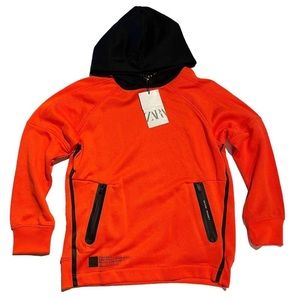 NWT Zara Kids Orange NEVER REGRET Long Sleeve Pullover Hoodie Size 13-14 boys